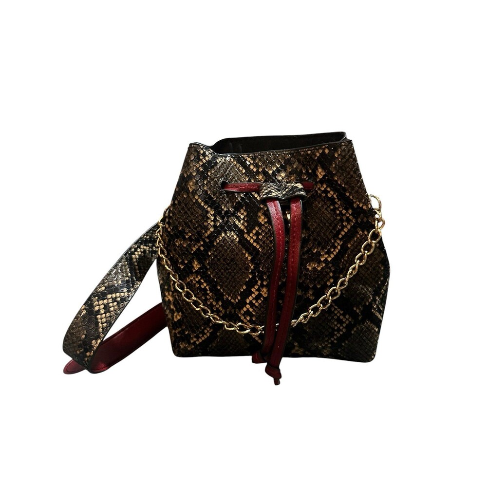 Who What Wear snakeskin-print bucket Belt/ Sling HandBag Gold Chain NWOT